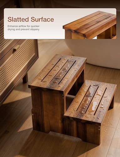 16.5-Inch Acacia Wood Step Stool - Heavy Duty Support Up to 300LBS, Variation: Acacia / 16.5" Width