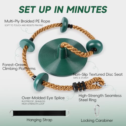 Climbing Rope with Disc Swing Seat Set - Green Disc Swing