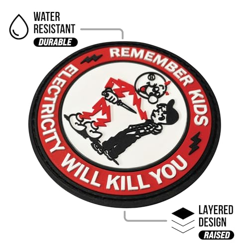 Epic Goods Circle Red PVC Patch - Remember Kids Electricity Will Kill You - Funny Lineman Patch