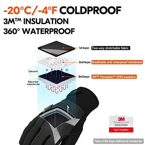 Vgo... 1-Pair -4¢µ or above 3M Thinsulate C100 Lined High Dexterity Touchscreen Synthetic Leather Winter Warm Work Gloves, Waterproof Insert (Size XL, Black, SL8777FW)