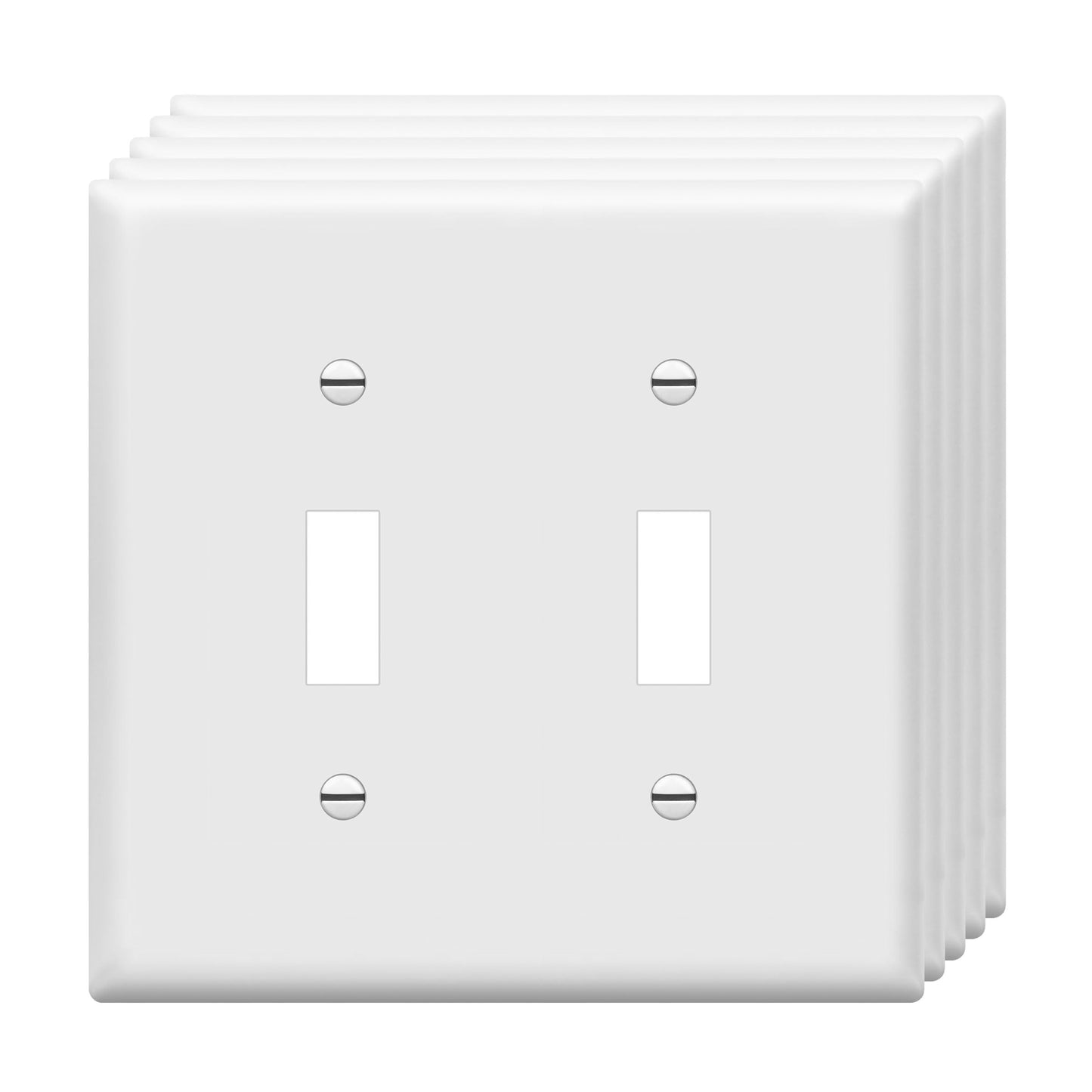 ENERLITES Double Toggle Switch Cover, Two Gang Light Switch Wall Plate, Standard Size 2-Gang 4.5" x 4.5", Unbreakable Polycarbonate Thermoplastic, UL Listed, 8812-W-5PCS, White (5 Pack)