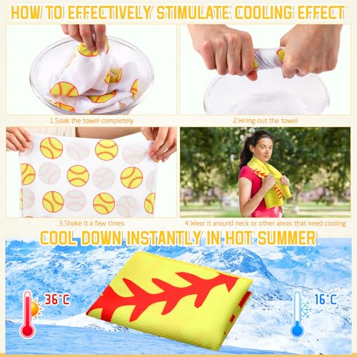 Microfiber Cooling Towels for Sports - 6 Pack, Softball Print, 40 x 12 Inch