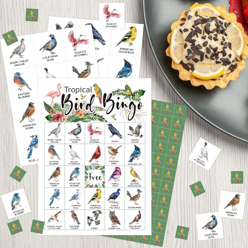 Bird Bingo Game Cards - 24 Players, Fun for Family Gatherings - White