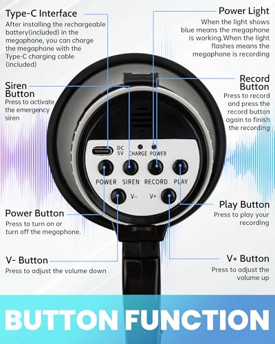 Rechargeable Megaphone Speaker with Siren & Recording - 300ft Range