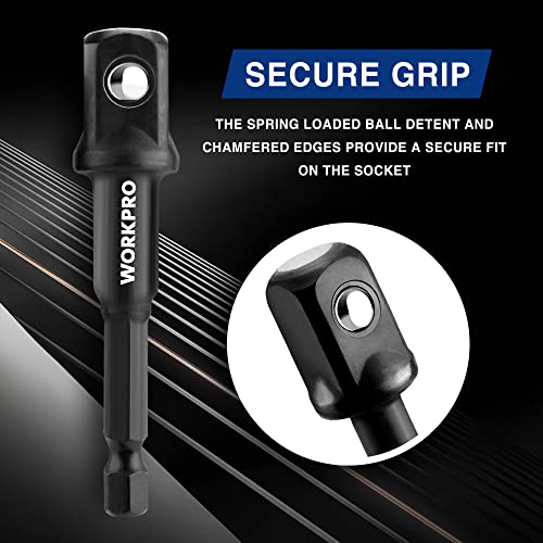 WORKPRO 3-Piece Socket Adapter Extension Set, 1/4, 3/8, 1/2-Inch Drive, 1/4-Inch Hex Shank, Impact Grade Extension Bit With Holder For Power Drill & Impact Driver