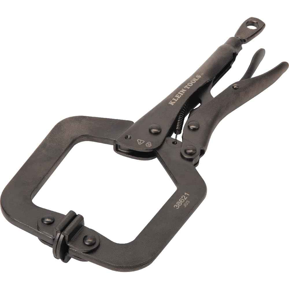 Klein Tools 38621 C-Clamp Locking Pliers with Swivel Pad Jaws, Intuitive Thumb Knob, Adjustable Clamp for Home, Shop, Woodworking, 9-Inch