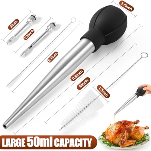 Stainless Steel Turkey Baster with Needles & Brushes for Cooking & Grilling