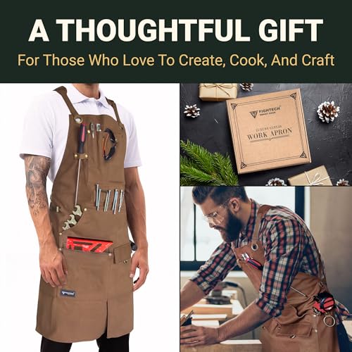 FIGHTECH Shop Apron - Heavy Duty Wood Working Apron for Men with Tool Pockets for Woodworkers Blacksmiths Carpenters M-XXL