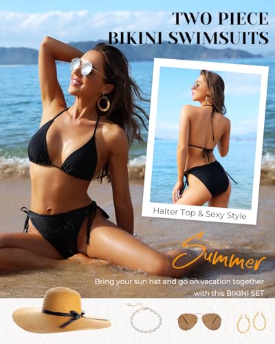 Tempt Me Women's Triangle Bikini Sets Tie Side Bathing Suit Medium Black