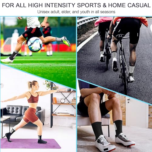 Anti-Slip Grip Soccer Socks - Cushioned Sports Sock, Black - 4 Pairs, Medium