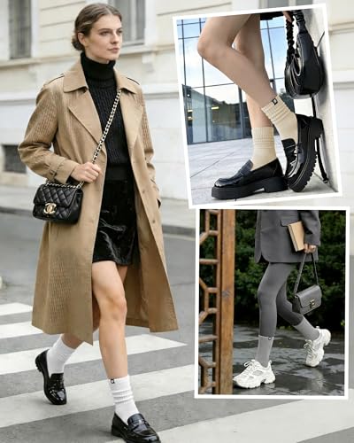 Womens Scrunch Slouch Socks - Long Boot Socks, Black, Grey, White, Light Beige