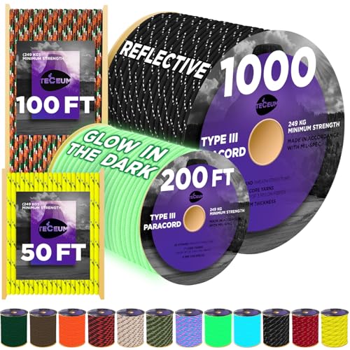 550 lb Reflective Paracord Rope - Black, 50 ft Utility Rope