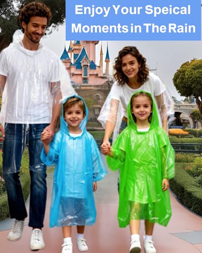 SAIWEYNEE Heavy Duty Rain Ponchos for Adults, Kids & Family - Tear-Resistant Waterproof Hooded Cover (4, 8, 9 & 16 Pack Options)