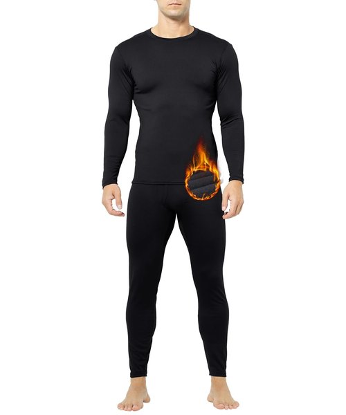 Arjen Kroos Thermal Underwear for Men, Fleece Lined Long Johns, Mens Thermals Top and Bottom Set, Base Layer Hunting Gear Winter Warm, Black, Large