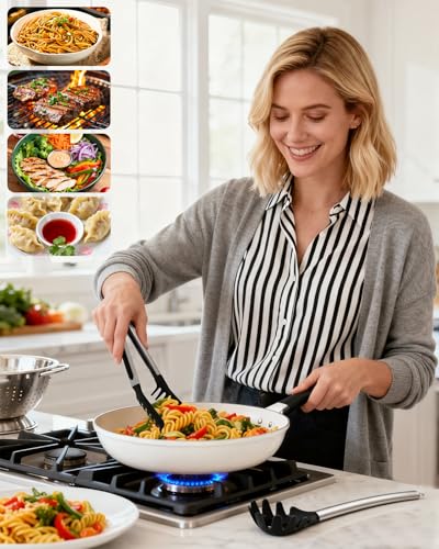 Spaghetti Spoon and Pasta Tong with Grip Teeth Drain Holes, 2-Piece