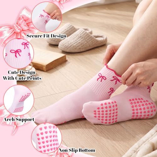 Non-Slip Ruffle Pilates Socks with Grips - 3 Pairs for Women