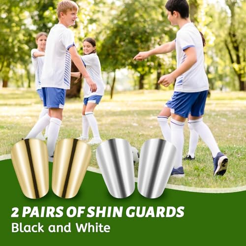 Mini Soccer Shin Guards for Kids & Teens - 2 Pairs, 3.9x2.3 Inch