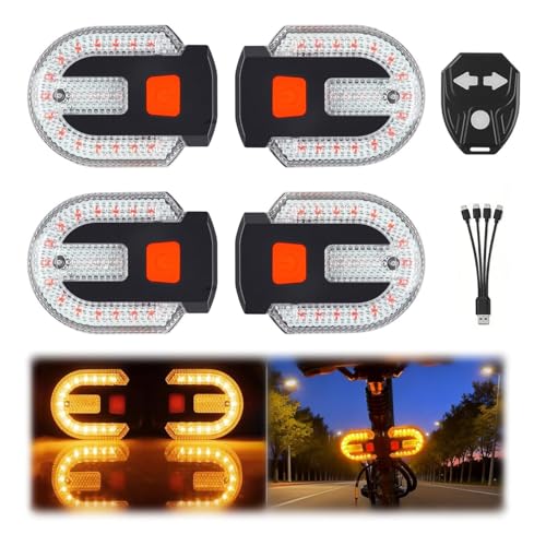 JINRUITOP 4Pcs Bike Tail Lights with Turn Signals, Wireless Remote USB Charging, Waterproof Bicycle Rear Lights with 5 Modes for Night Riding