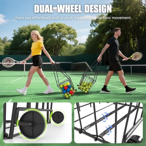Portable Tennis Ball Hopper with Wheels - Holds 75 Balls