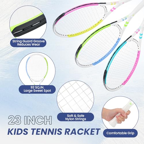 OGEENIER Kids Tennis Racket 23 Inch for Beginners, Pink+Cyan, 4 1/4"