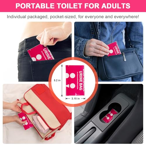 Pink Disposable Urine Bags 12/24 Pack - Portable Unisex Travel & Emergency Pee Bags