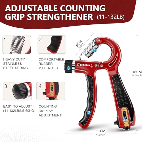 Grip Strength Trainer Kit - 13 PCS Hand & Forearm Exerciser - Red