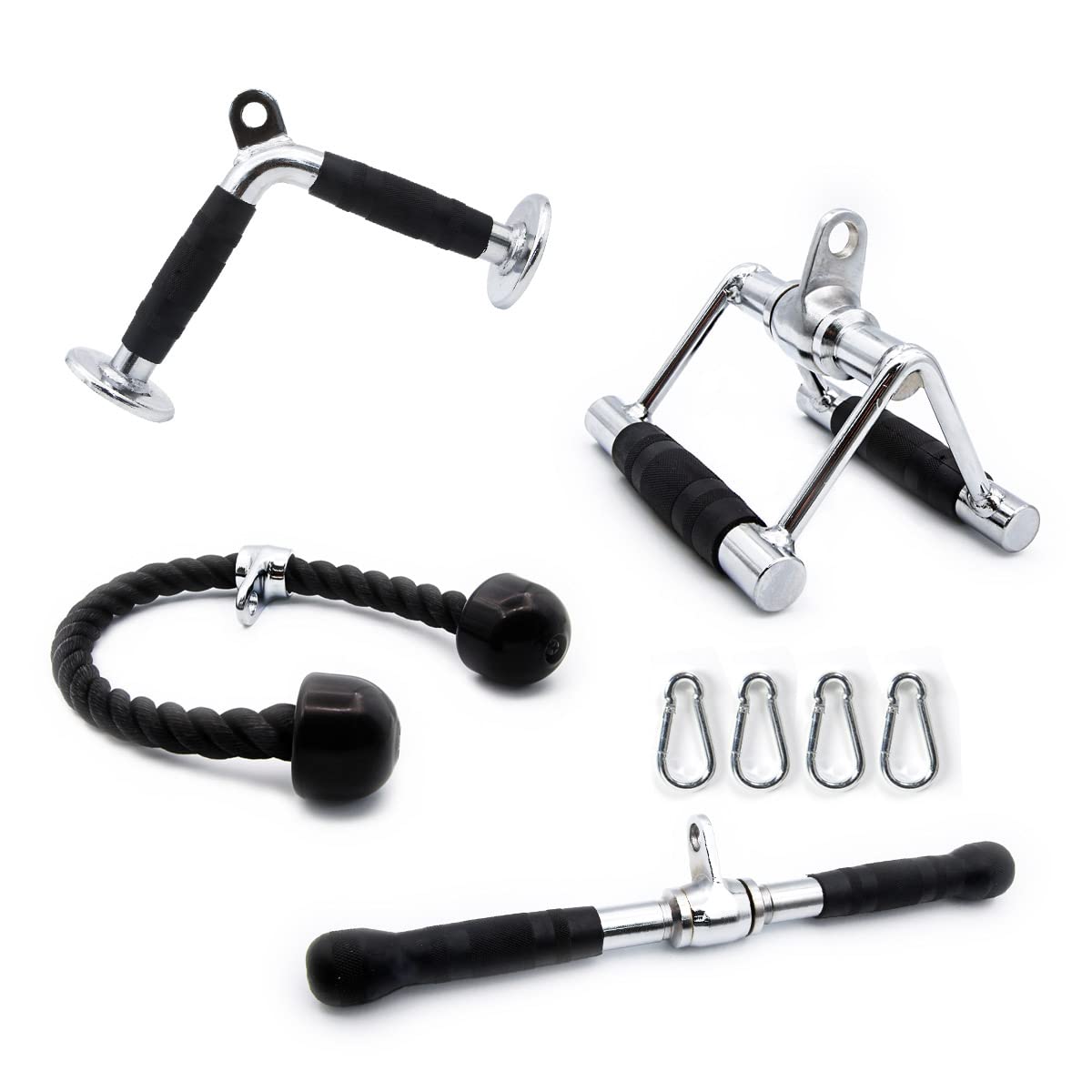 RitFit Cable Machine Attachments for Gym, LAT Pulldown Accessories with Multi-Option: V Bar, Tricep Rope, Double D Handle, Rotating Straight Bar, for Weight Fitness