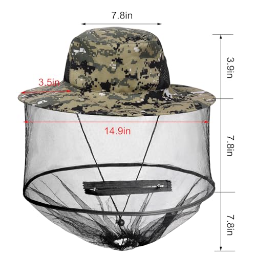 Sucrain Camouflage Mosquito Head Net Hat Sun Hat with Hidden Mesh for Outdoor Gardening & Beekeeping