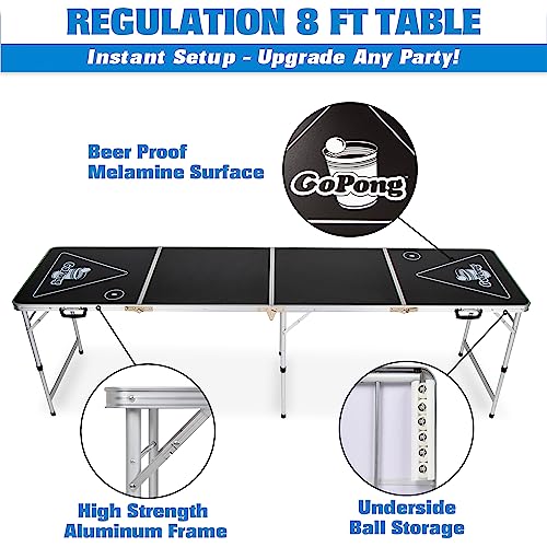 8-Foot Portable Beer Pong Table - Black - Durable & Lightweight