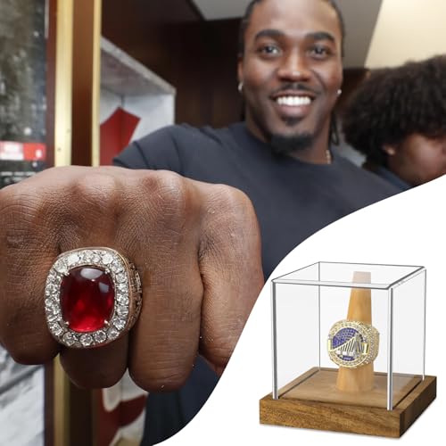 Championship Ring Display Case - Clear Acrylic with Wood Base