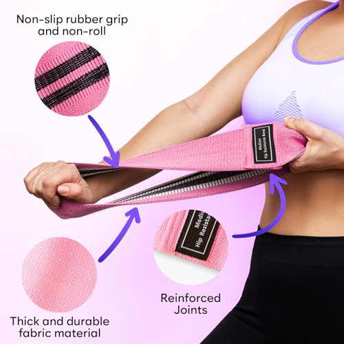 Wide Fabric Resistance Bands Set - 3 Strength Levels, Pink