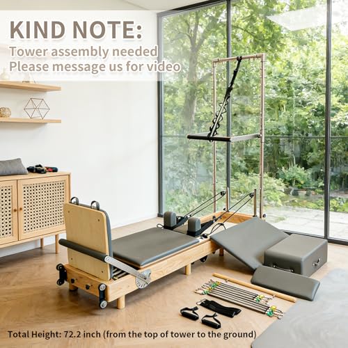Wood Pilates Reformer Machine with Tower - Foldable Home Equipment
