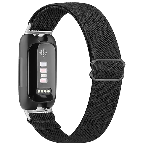 Elastic Bands for Fitbit Inspire 3 - Soft Adjustable Nylon Loop - Black
