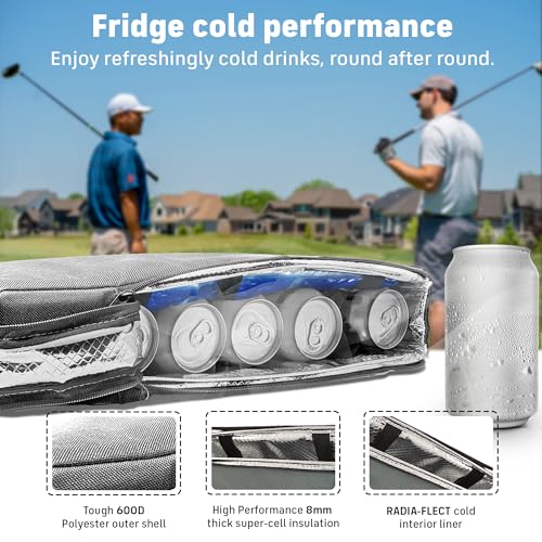 Insulated Slim Golf Bag Cooler - Gray & Black, Holds 6 Cans