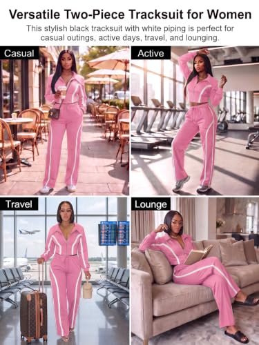 Ophestin Women's 2-Piece Pink Striped Tracksuit Set XL - Jogger Pants & Jacket