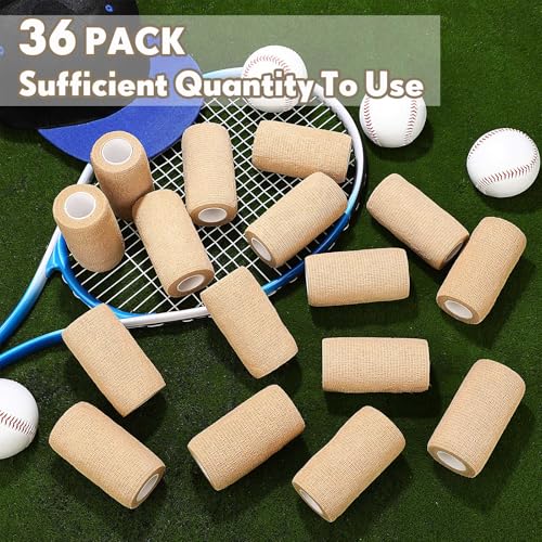 Treela 36 Pcs Self-Adherent Bandage Wrap 4 Inch x 5 Yard Nude - Breathable Elastic Tape for First Aid, Sports, Pet Care