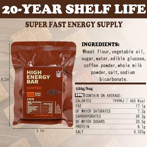 Emergency Food Ration Bars -12 Count Coffee Flavor Compressed Biscuit Survival Tabs, Food Rations Supply for Outdoor Camping Hiking Snowstorm Earthquake Disaster, 20 years Shelf Life