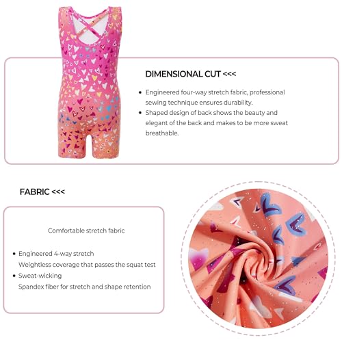 Girls Sparkly Mermaid Gymnastics Leotard with Shorts - Neon Love Heart 5-6Y