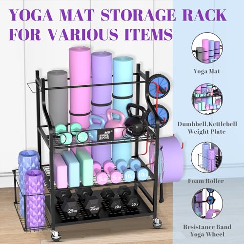 Home Gym Rack for Dumbbells, Kettlebells & Yoga Mats - Black