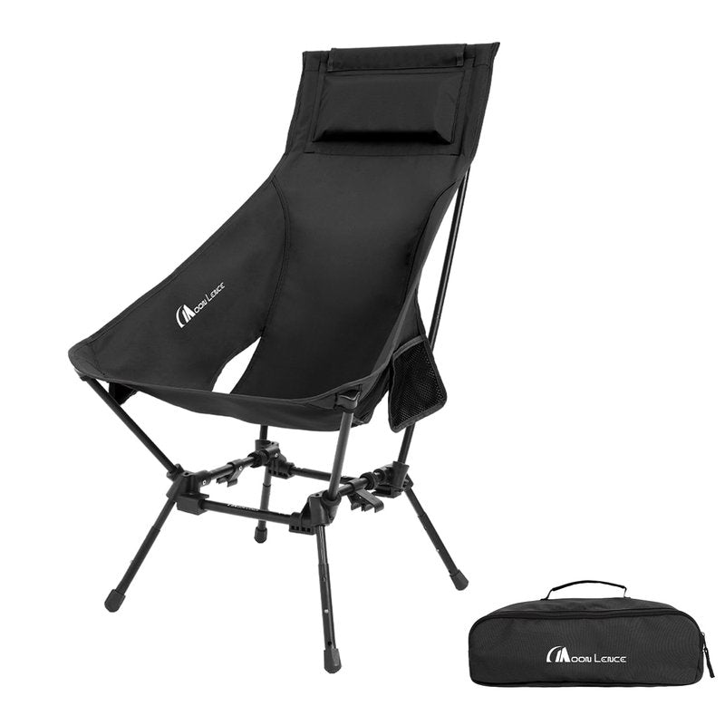 MOON LENCE Folding Portable High Back Camping Chairs for Adults, Adjustable Oversize Lightweight for Beach Hunting Hiking Backpacking (Black with Anti-Sinking Feet)
