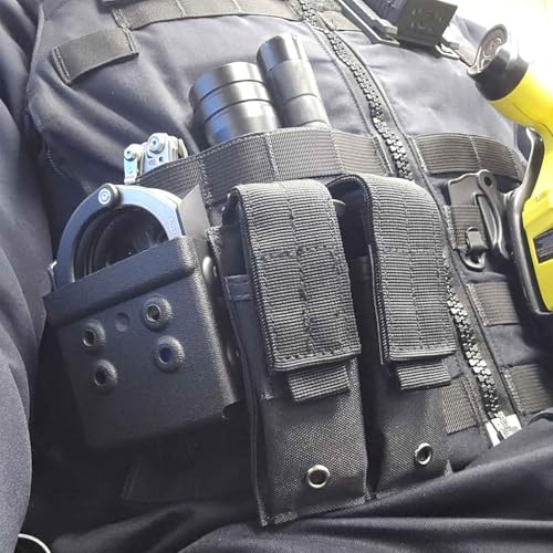 Tactical Double Pistol Mag Pouch - Black, Fits 9mm, .40, .45