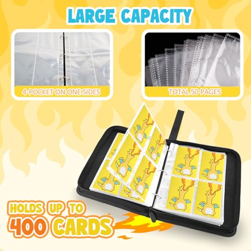 Fire Dragon Theme Card Binder - Holds 400 Trading Cards with Sleeves