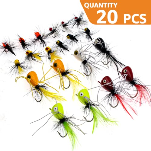 Ghanneey 20pcs Fly Fishing Poppers Kit XL - Topwater Dry Flies for Bass Trout