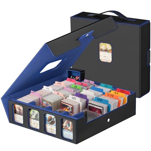 Gomyrod 4-Row Trading Card Storage Box 3200+ Capacity Black/Blue with Display