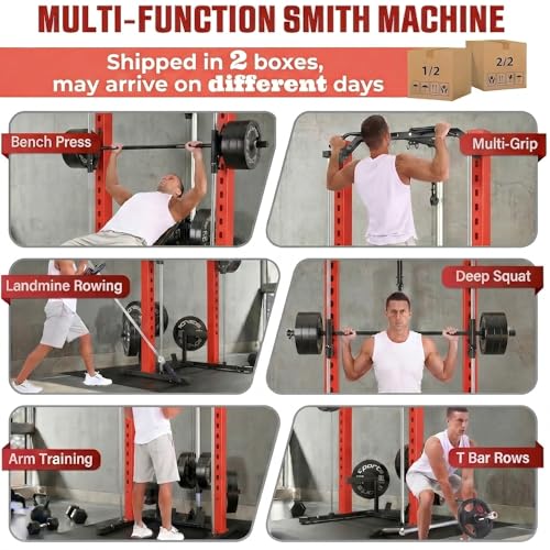 Adjustable Smith Machine with LAT Pull Down System - Vermilion