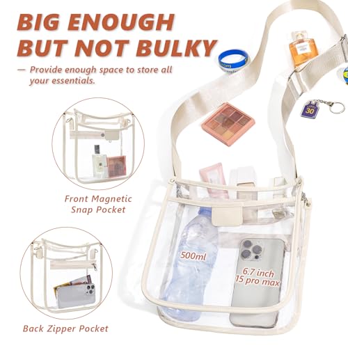 Clear Stadium Bag with 2 Long Straps - Beige/ Large