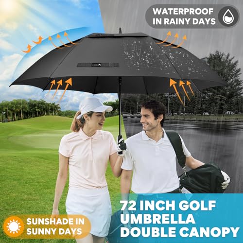 Large Windproof Golf Umbrella - 62 Inch Double Canopy - Black