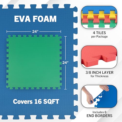 Multicolor EVA Foam Floor Tiles 4-Pack - Interlocking Exercise & Play Mats