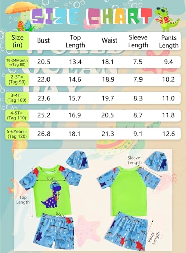 Toddler Boys Dinosaur Rashguard Swimsuit Set - 4-5T Green