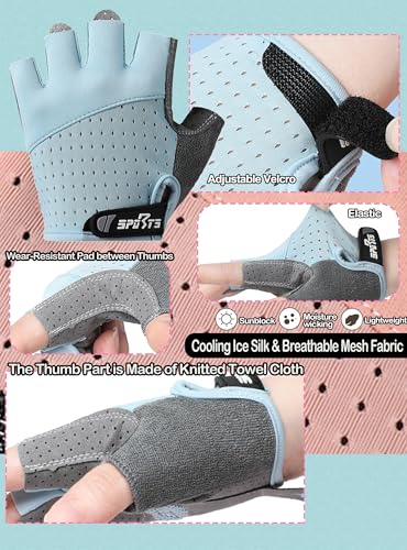 Kids Fingerless Cycling Gloves - Toddler & Teen, Blue, L (7-12 Years)